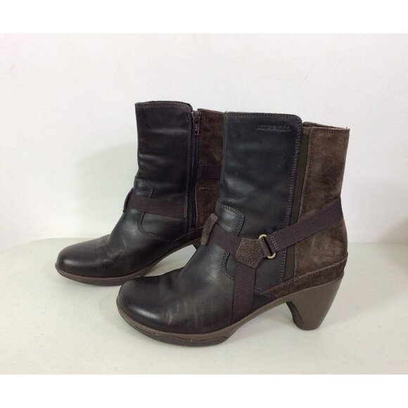 Merrell Brown Leather Boots Side Zipper Womens 6.5 - Picture 1 of 9